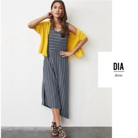CAbi Gray&Blue Dia Striped Midi Tank Dress Sz.L - Picture 1 of 12
